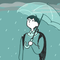 雨の中の人